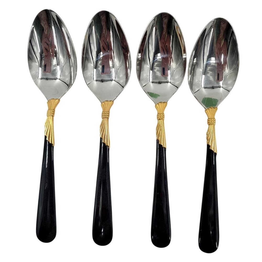 Yamazaki 18/8 Stainless LINDI Black Handle GOLD‎ Accent Vintage 4 Teaspoons